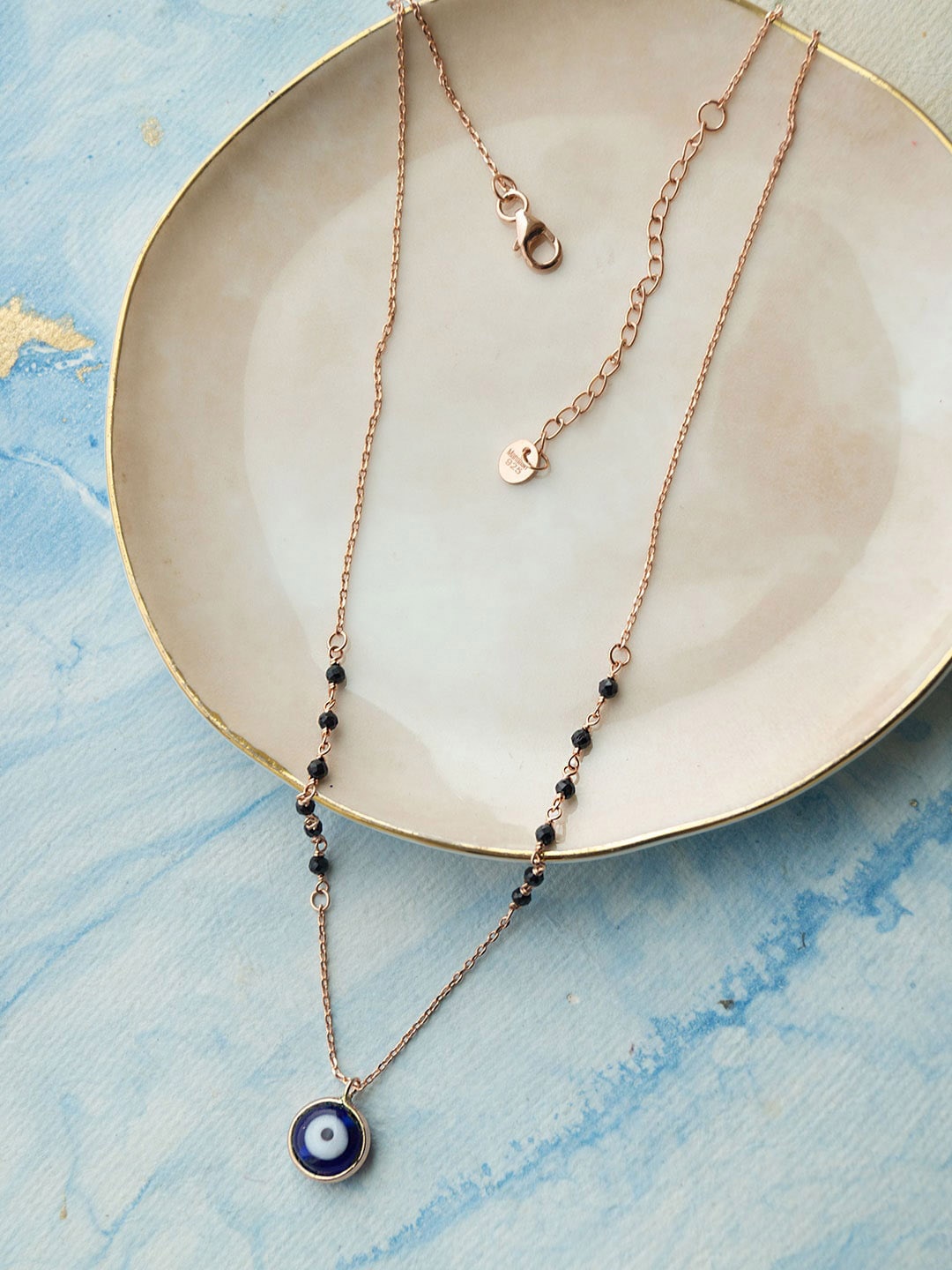 

MANNASH Rose Gold-Plated 925 Sterling Silver Artificial Beads Mangalsutra