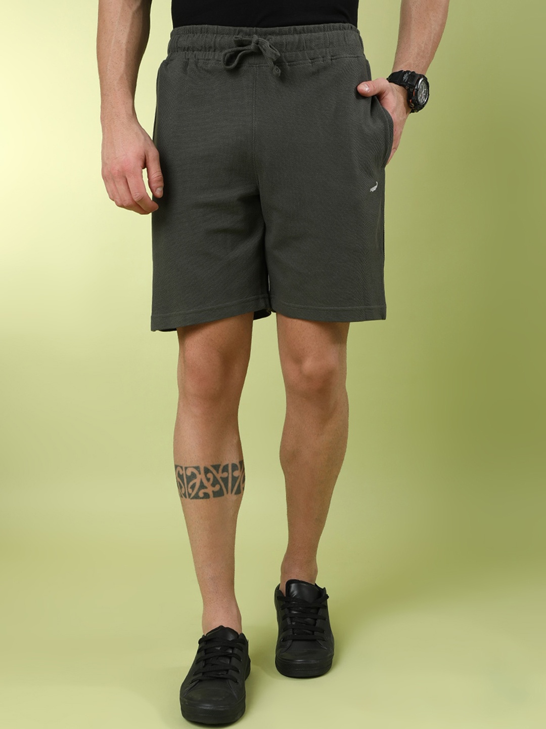 

Crocodile Men Mid-Rise Cotton Sports Shorts, Olive