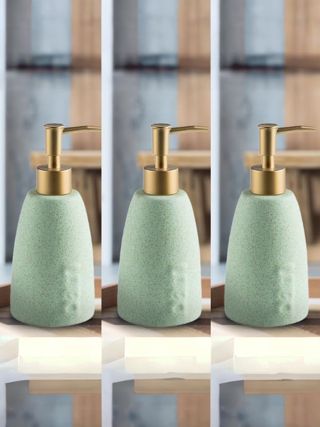 

UMAI Green and GoldToned 3 Pieces Liquid Soap Dispenser 320 ml