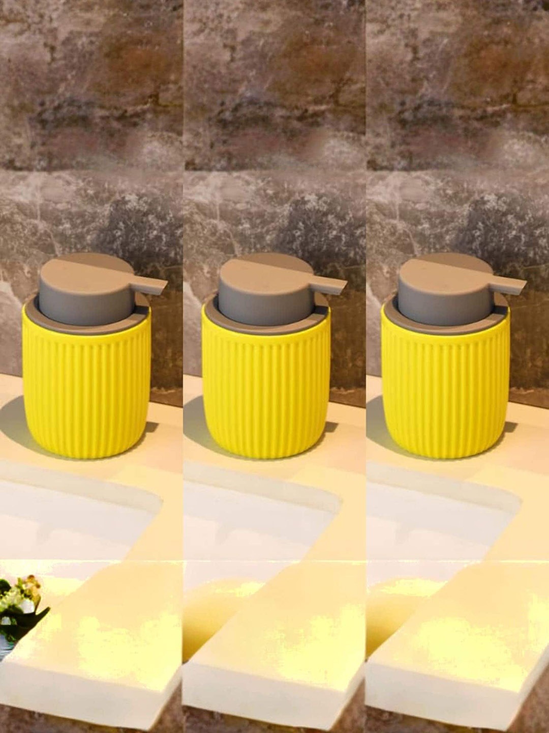 

UMAI Yellow 3 Pieces Stoneware Textured Soap Dispenser 320 ml