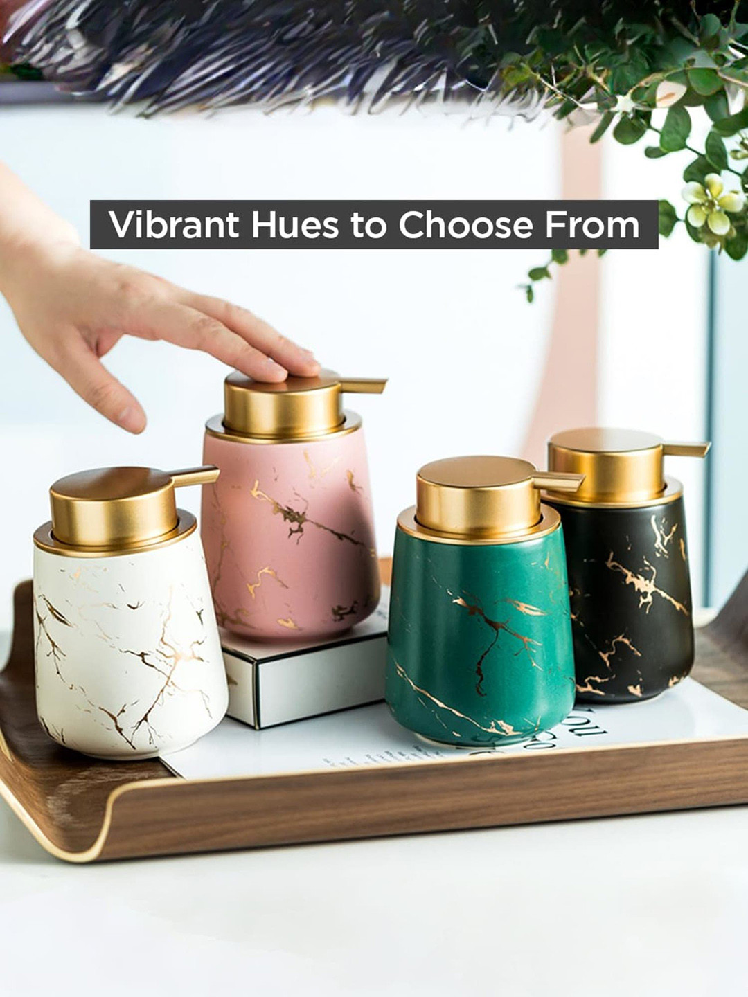 

UMAI Pink and Green 3 Pieces Abstract Printed Ceramic Liquid Soap Dispenser 400 ml each