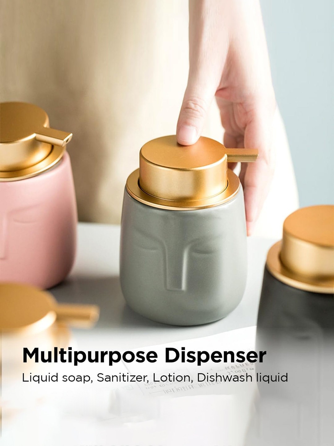 

UMAI Pink 3 pieces Solid Ceramic Soap Dispenser
