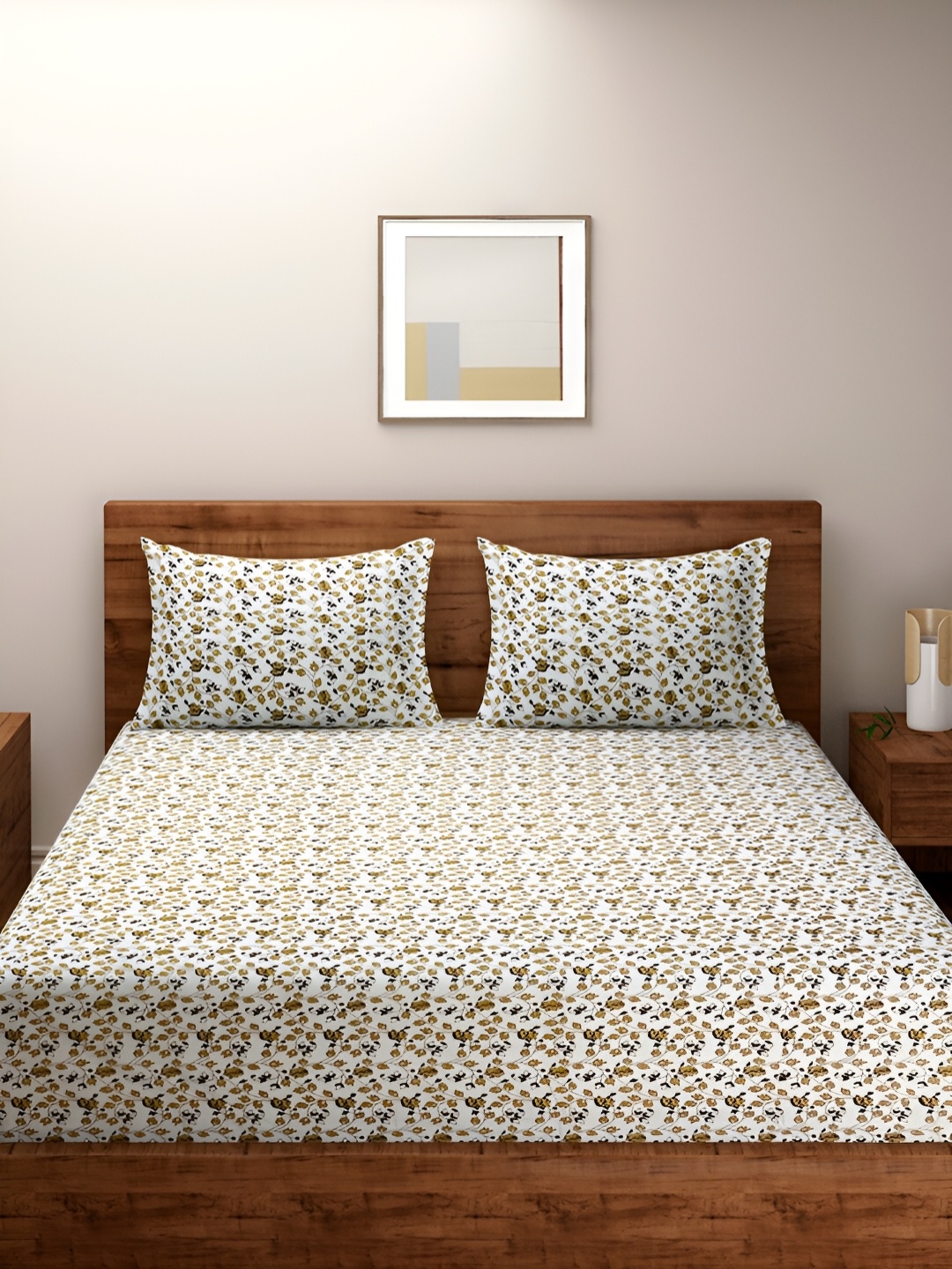 

Aura Off White Floral Printed Cotton 200 TC King Bedsheet with 2 Pillow Covers