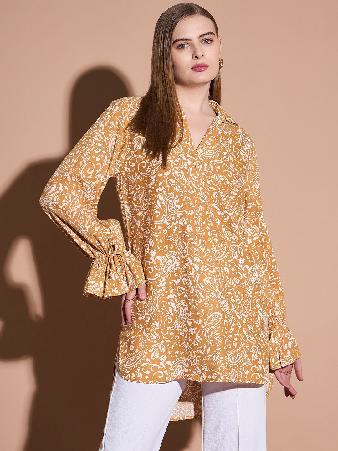 

DressBerry Print Mandarin Collar Top, Mustard