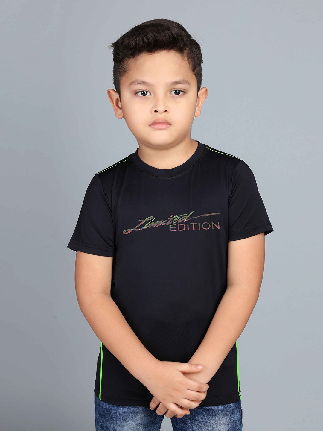 

3PIN Boys Typography Printed T-shirt, Black