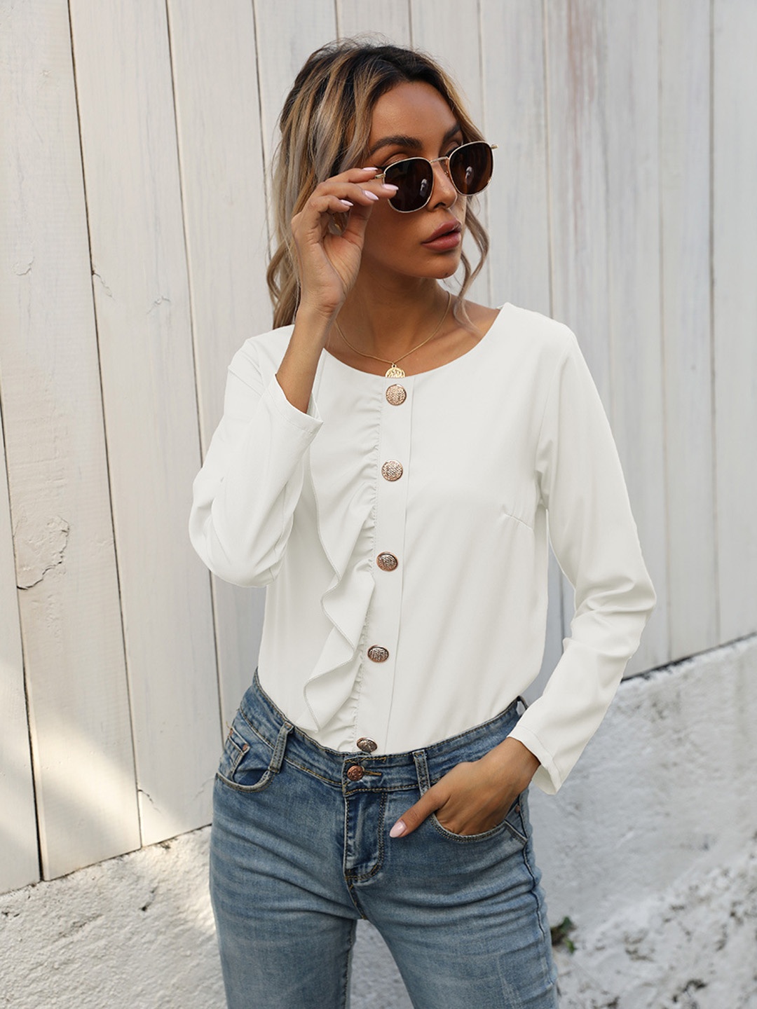 

StyleCast Print Tie-Up Neck Top, White