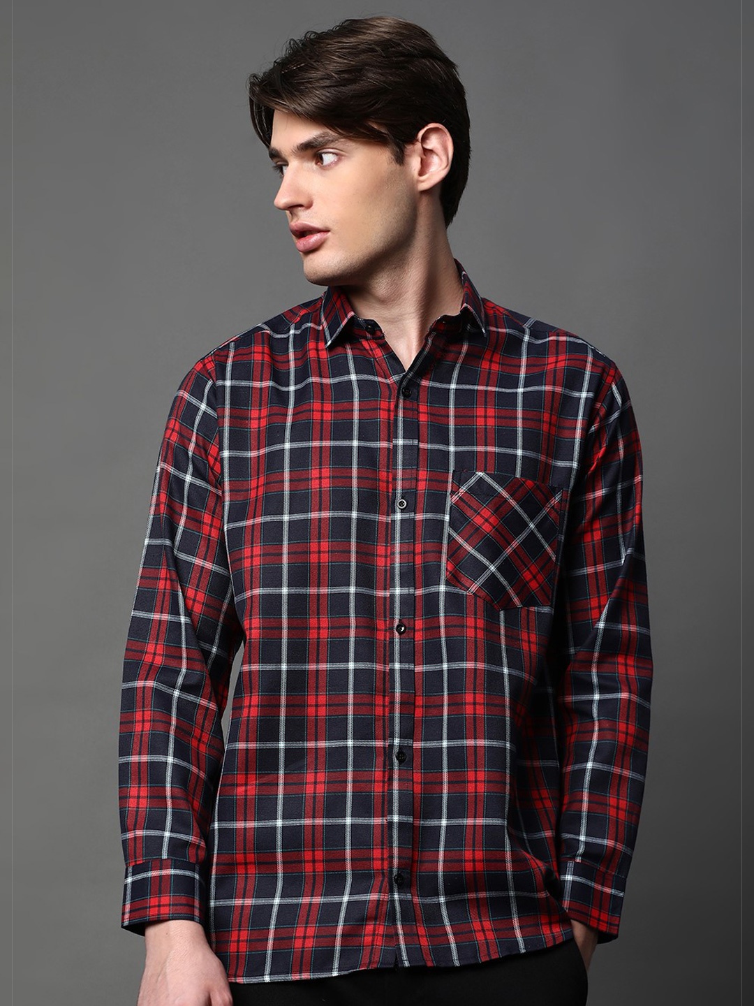 

BROWN BROTHERS Men Relaxed Tartan Checks Opaque Checked Casual Shirt, Red