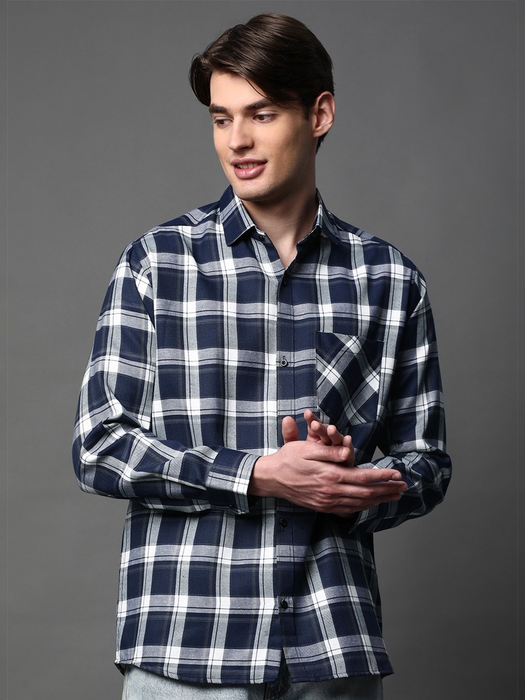 

BROWN BROTHERS Men Relaxed Opaque Checked Casual Shirt, Black