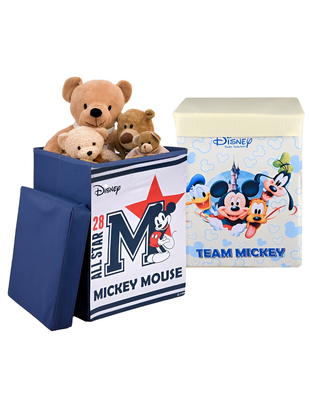 

Kuber Industries Blue & White Disney Printed Toy Storage Box with Lid & Handles