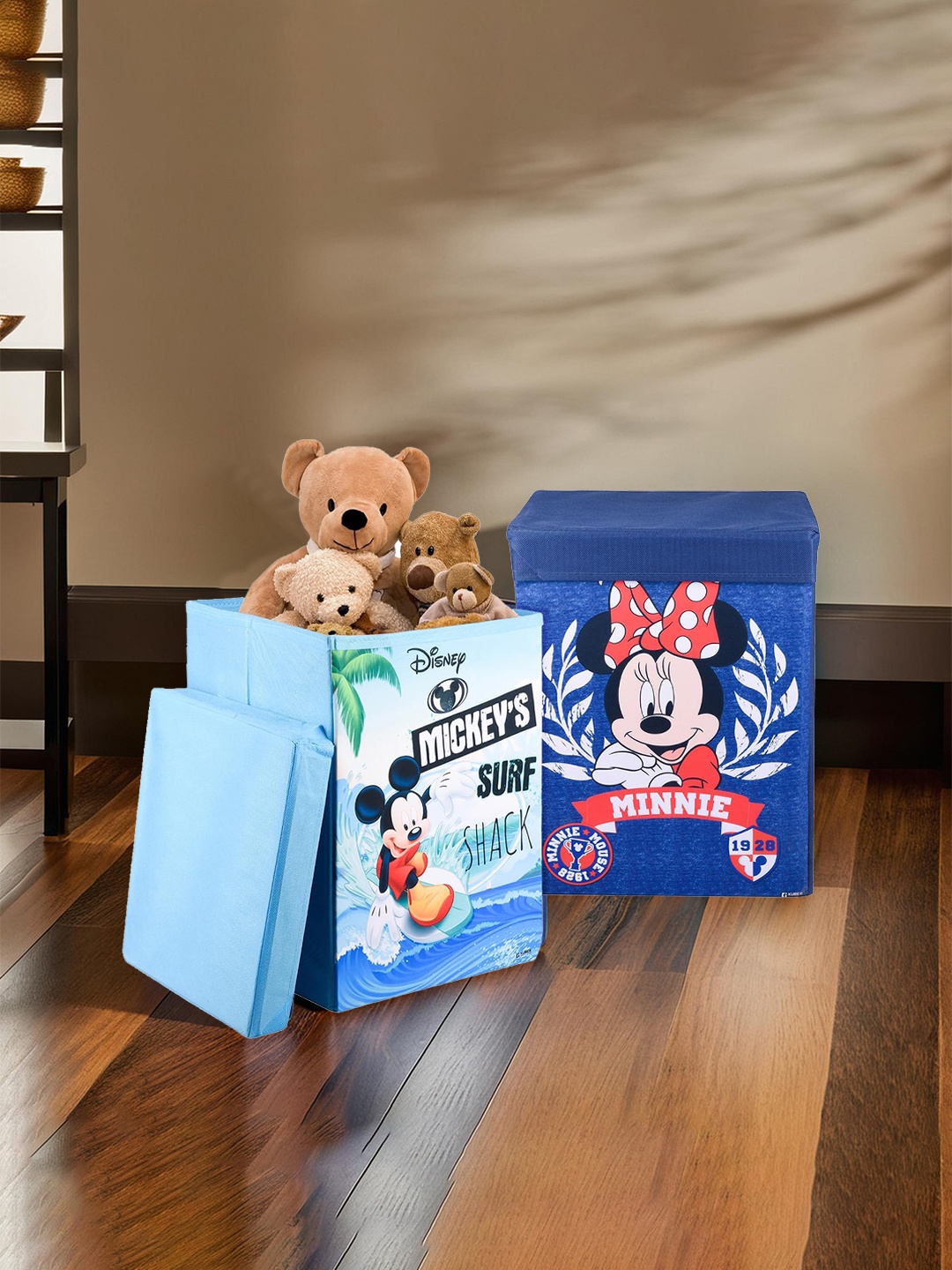 

Kuber Industries 2 Pieces Mickey & Minnie Mouse Printed Toy Storage Box with Lid 60L, Blue