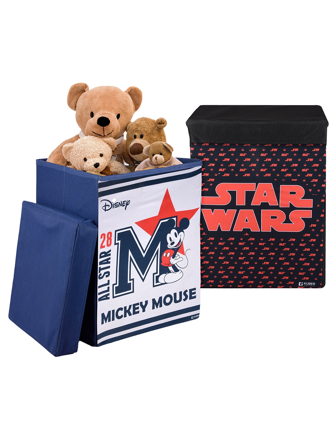 

Kuber Industries Pack Of 2 Disney Toy Storage Box with Lid & Handles, Brown