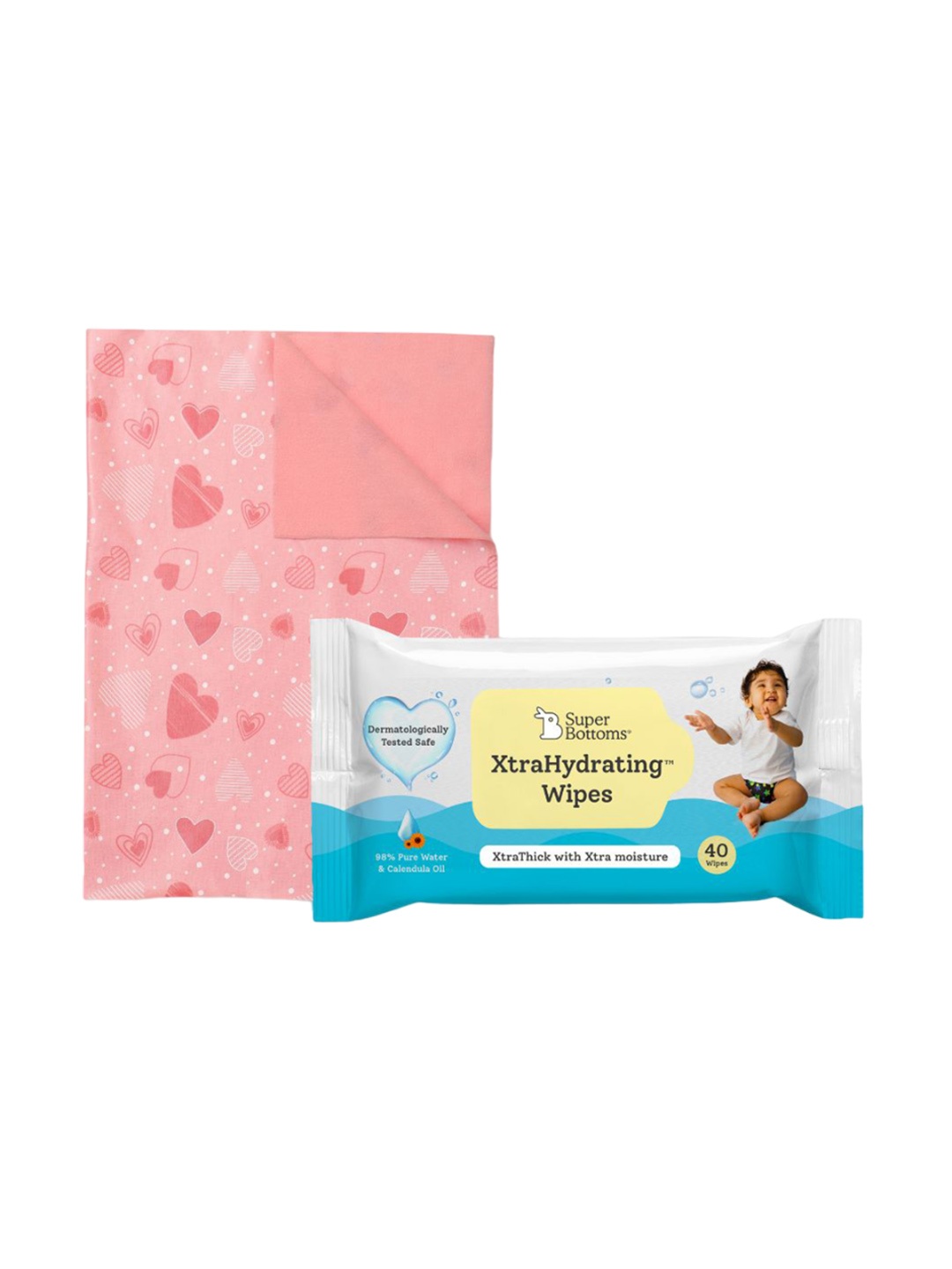 

SuperBottoms Xtra Hydrating Wet Wipes - 40 Wipes with Bed Protecting Mat, Pink