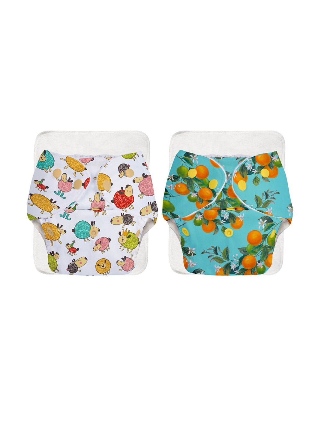 

SuperBottoms Set of 2 UNO Printed Reusable & Waterproof Cloth Diaper With Ultra Thin Pads, Multi