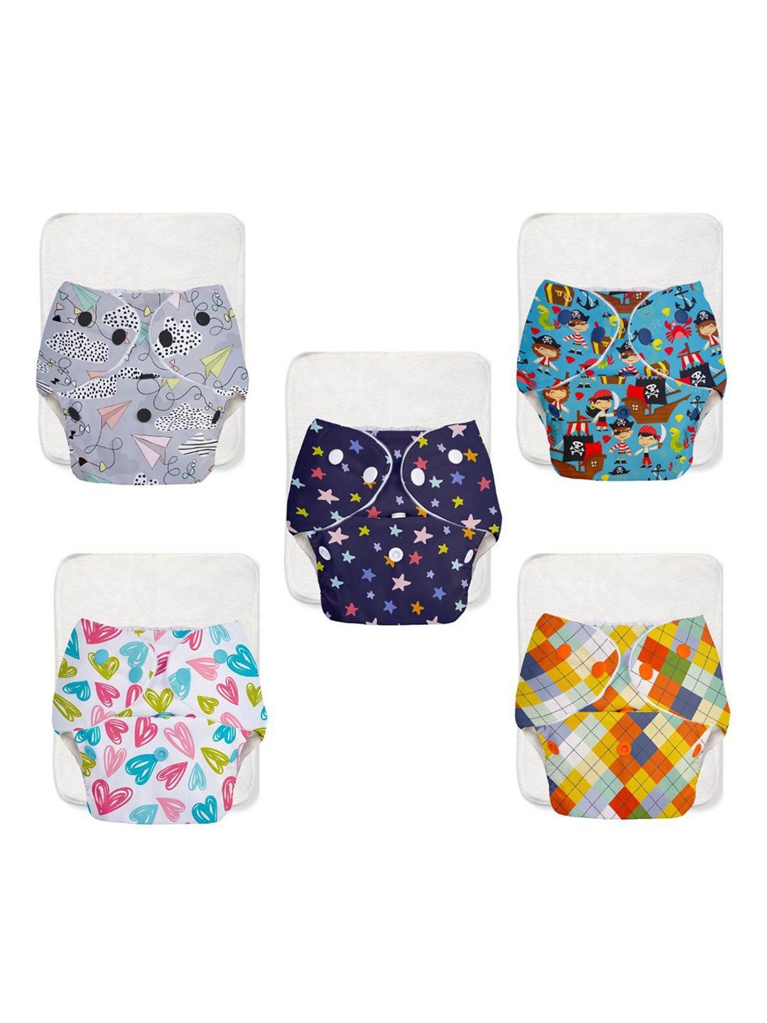 

Superbottoms BASIC Infants Pack of 5 Washable & Reusable Cloth Diapers, Multi