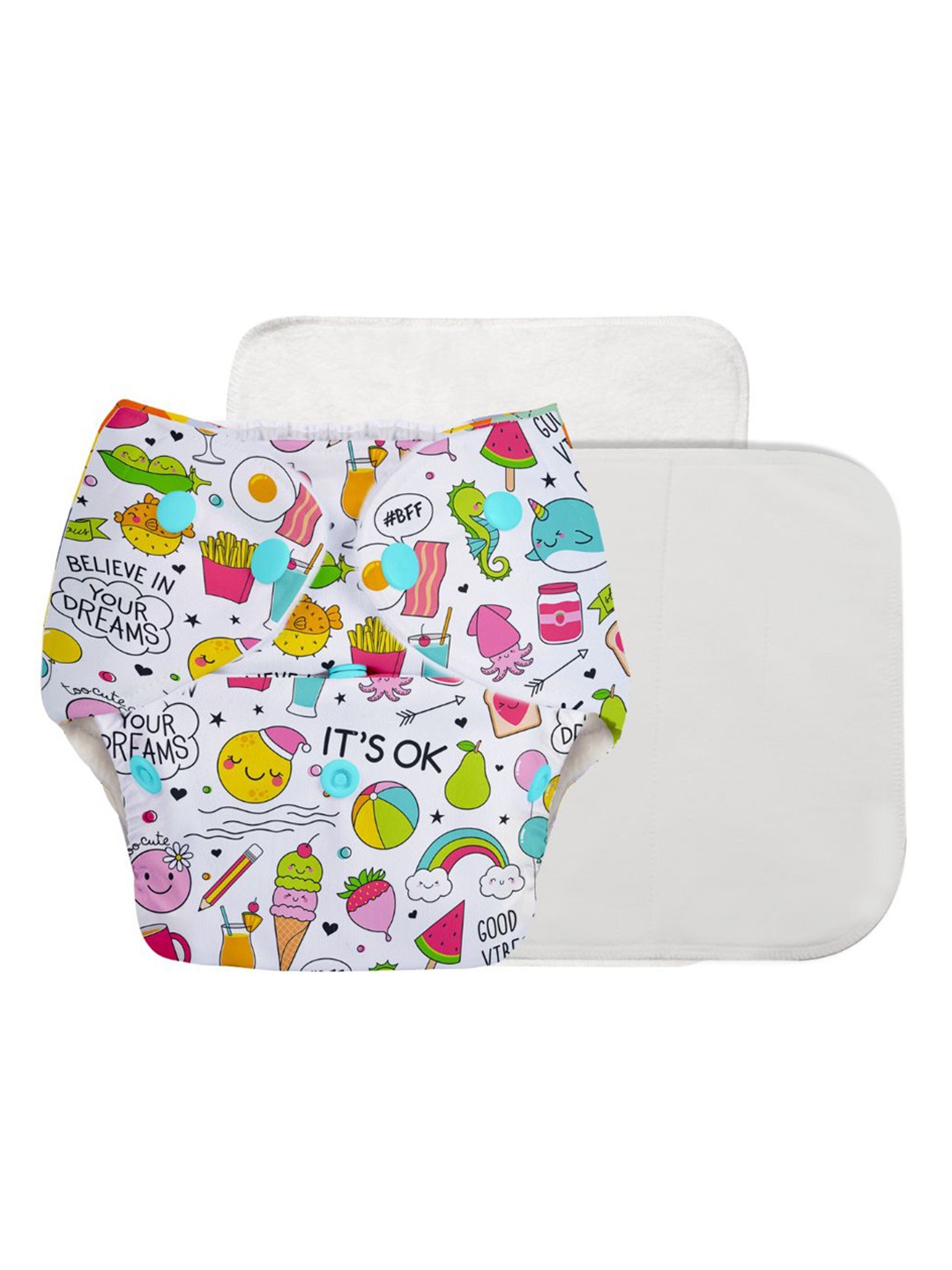 

SuperBottoms UNO Printed Reusable & Waterproof Cloth Diaper With 2 Pcs Ultra Thin Pads, Multi