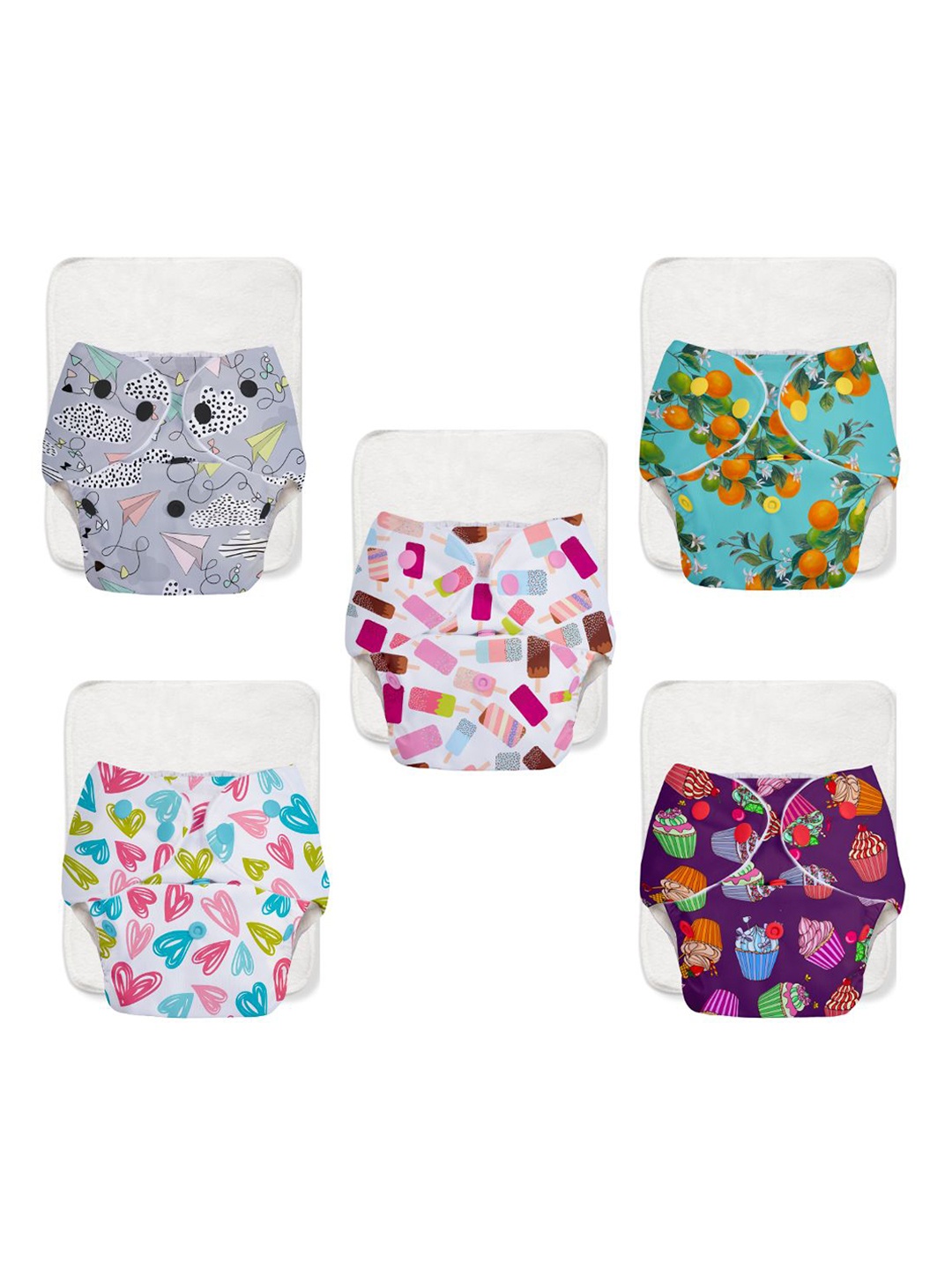 

SuperBottoms Set Of 5 Reusable Cloth Diaper & 5 Quick Dry Ultra Thin Pads, White