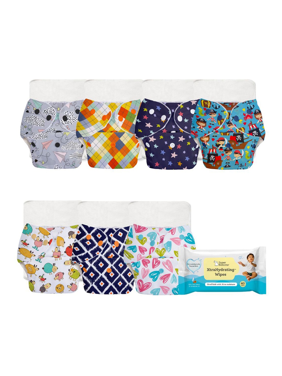 

SuperBottoms Set Of 15 Cloth Diaper-Quick Dry Ultra Thin Pads-Xtra Hydrating Wipes, White