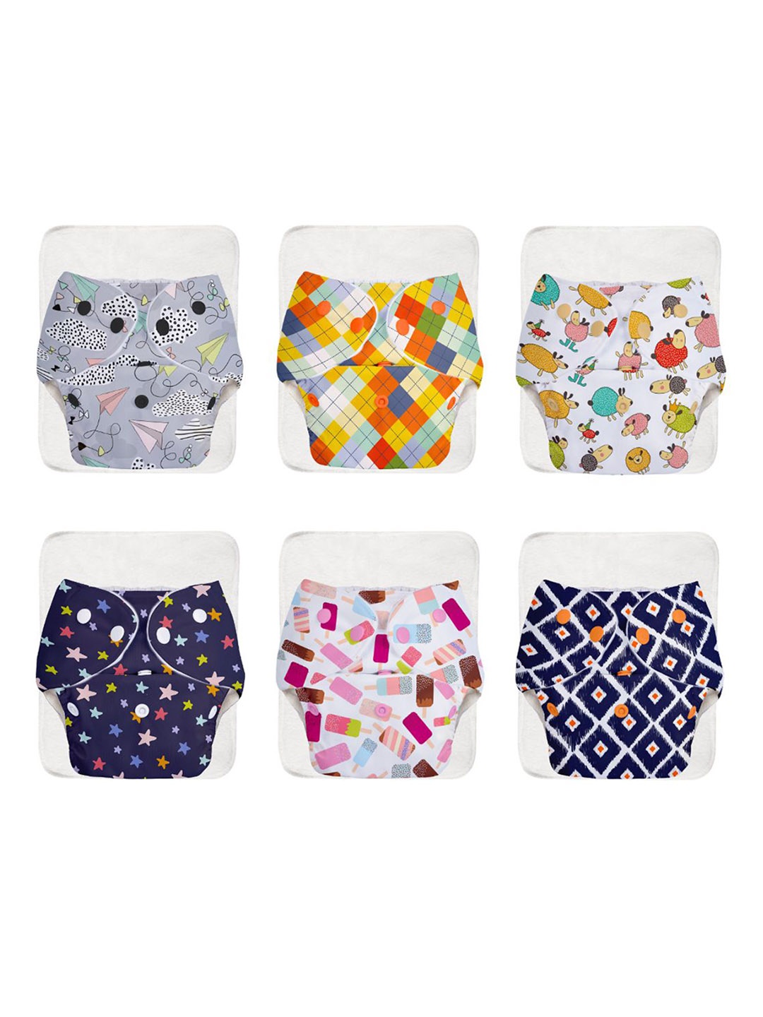 

SuperBottoms Set Of 12 Reusable Cloth Diaper & Quick Dry Thin Pads-01-02-03-04-06-09, White