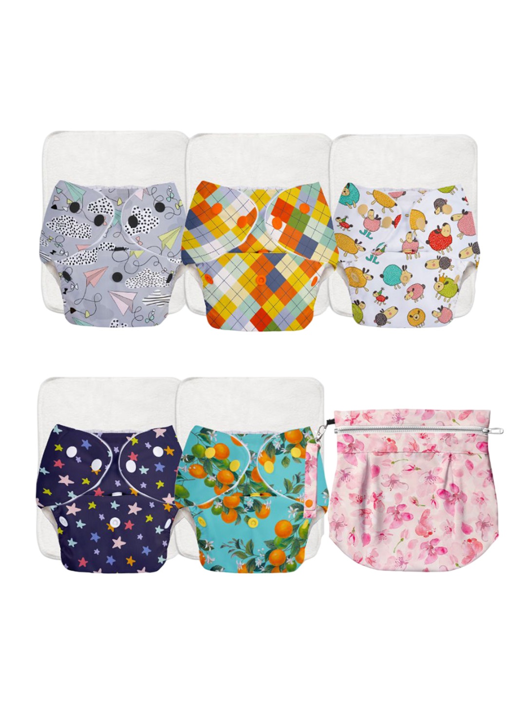 SuperBottoms Basic Set Of 6 Cloth Diapers - 01-02-03-04-05-SBCLOS-PN, Grey