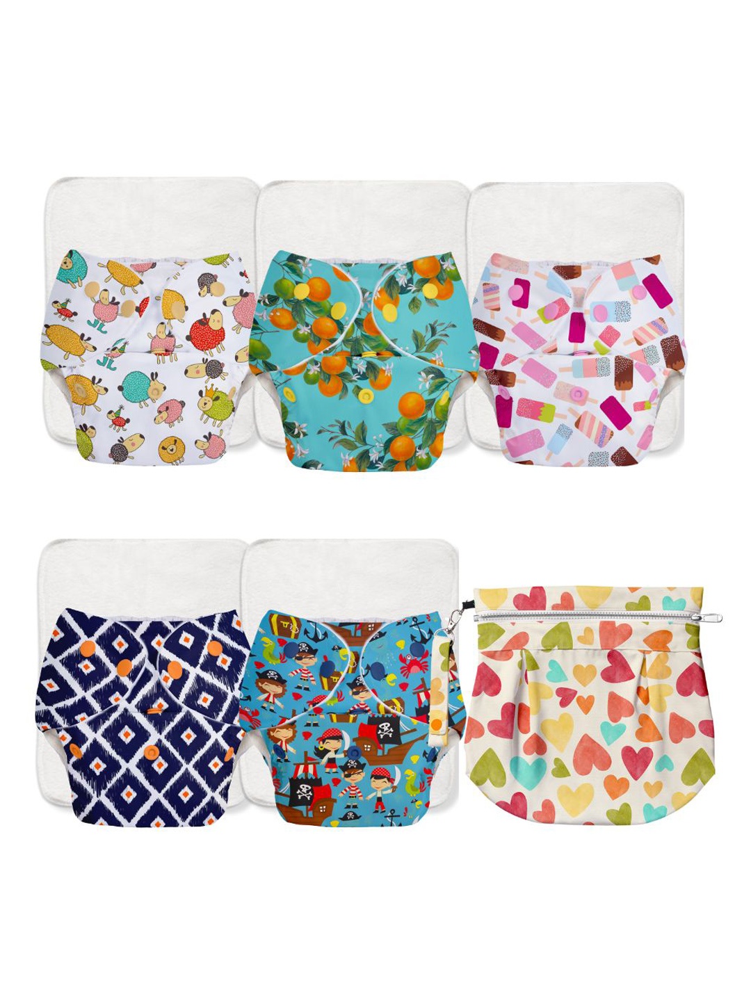 

SuperBottoms Basic Set Of 5 Cloth Diapers - 03-05-06-09-20, White