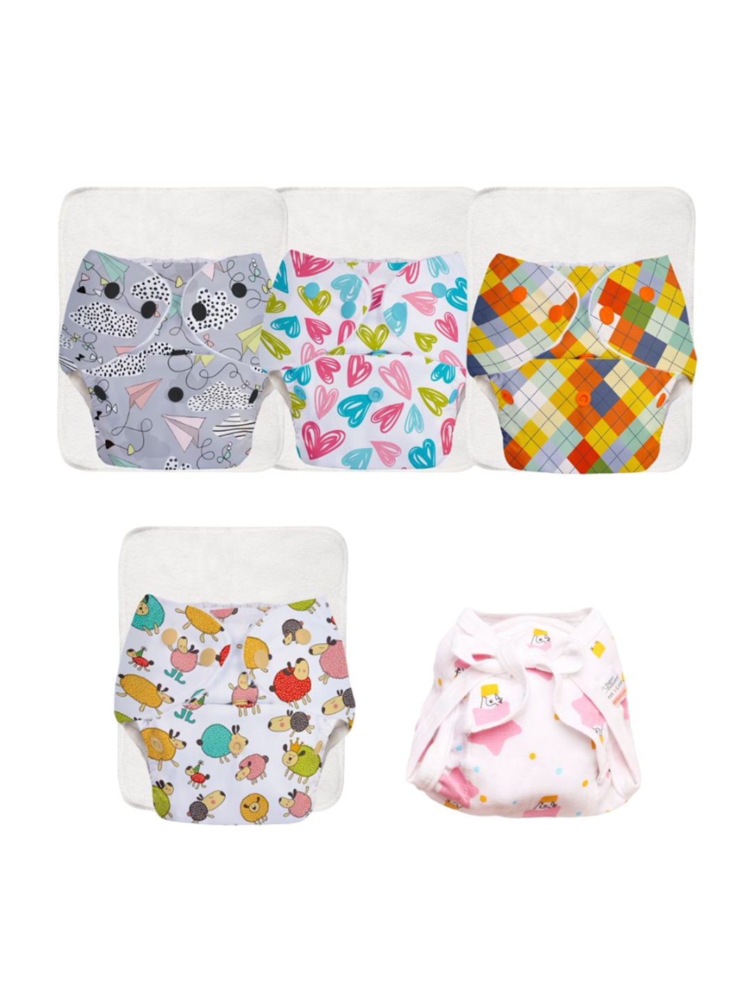 

SuperBottoms Basic Set Of 4 Cloth Diapers With Langot - 01-02-03-10, White