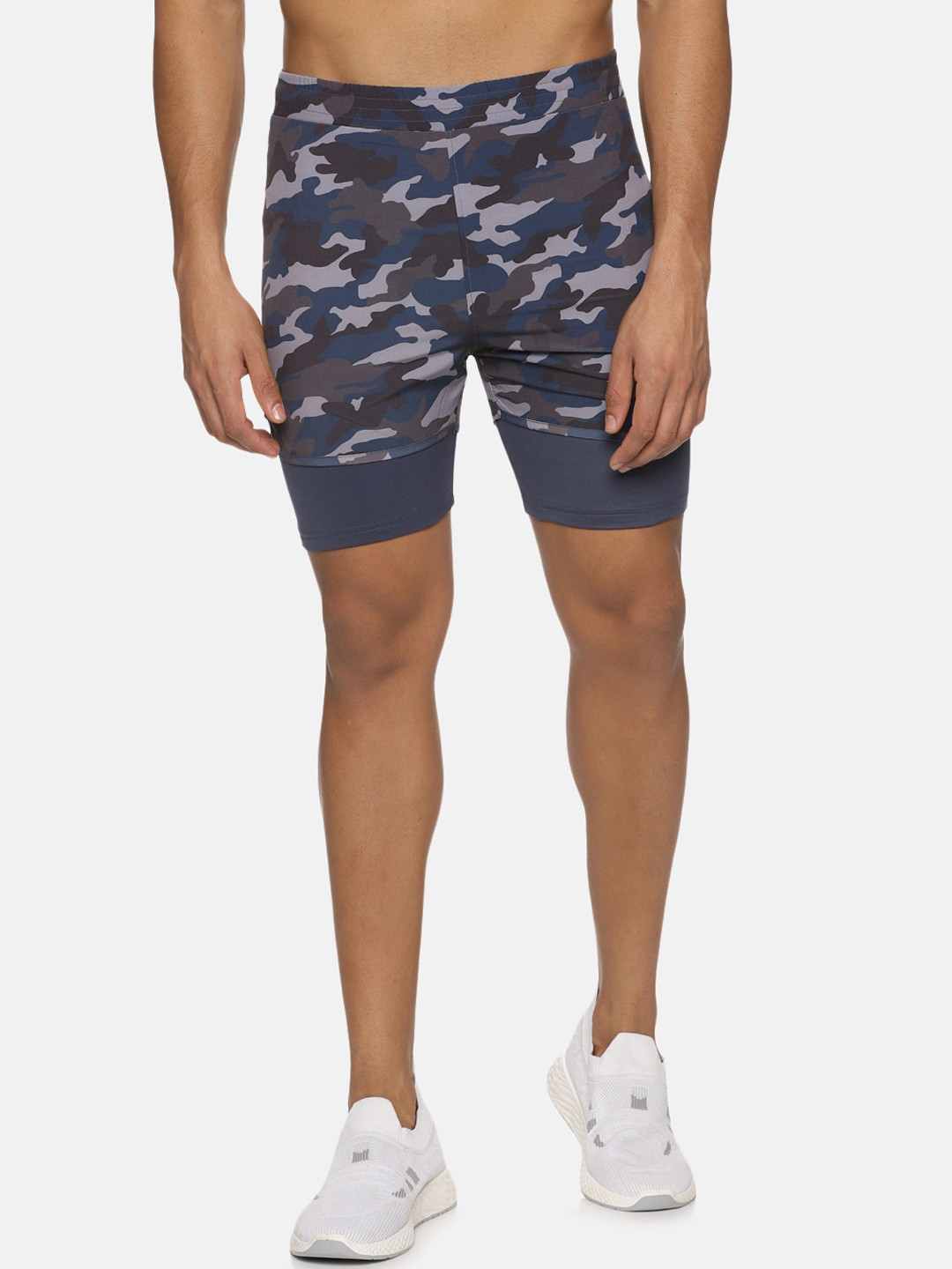 

DOMIN8 Men Camouflage Printed Slim Fit Training or Gym Sports Shorts, Blue