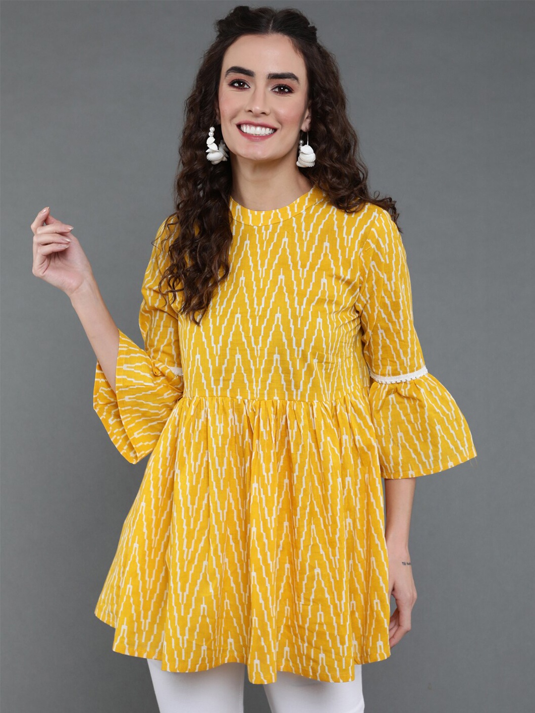 

antaran Striped Round Neck Cotton Tunic, Yellow