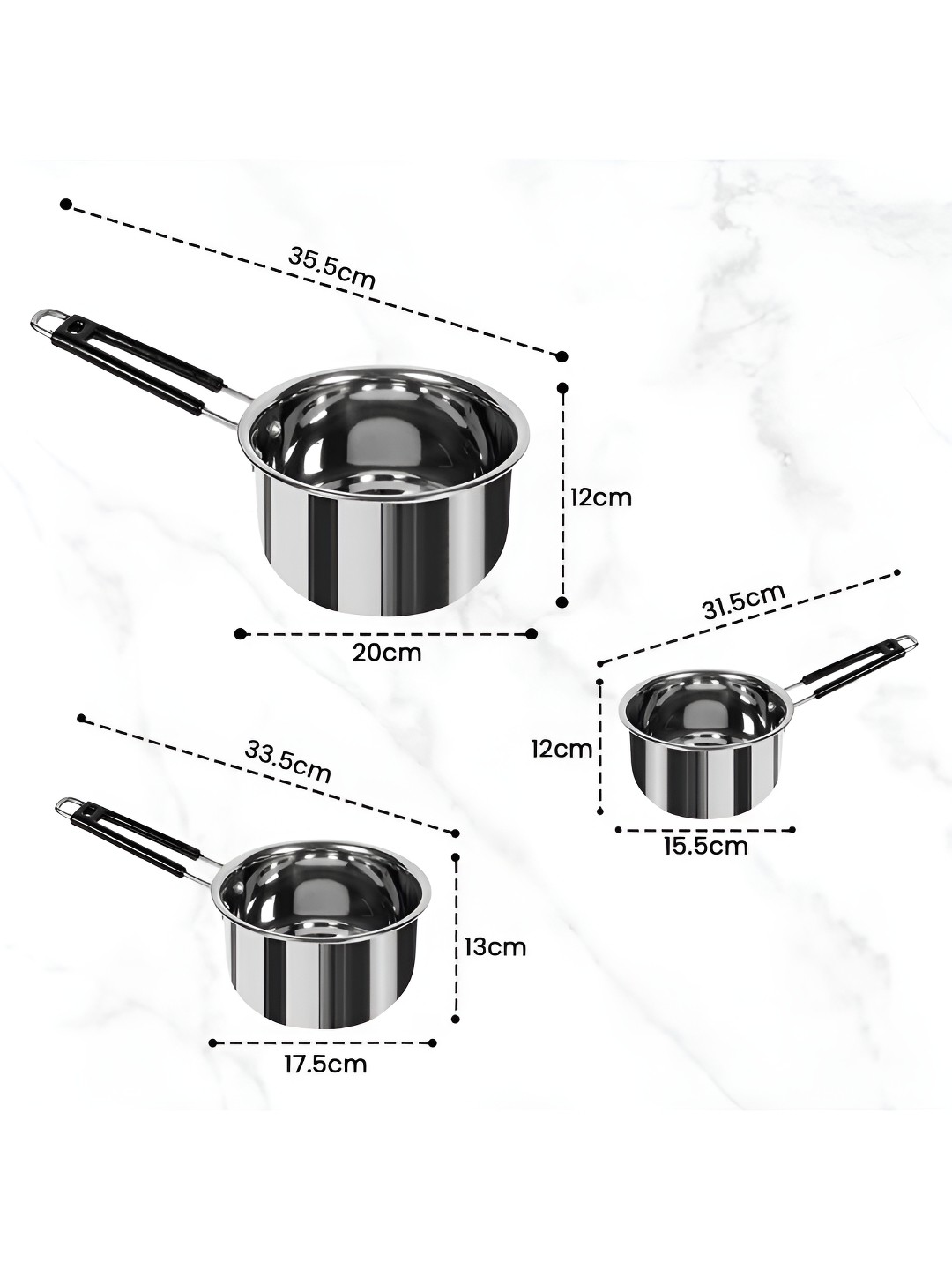 

Kuber Industries Silver-Toned 3Pcs Stainless Steel Sauce Pans Cookware Set