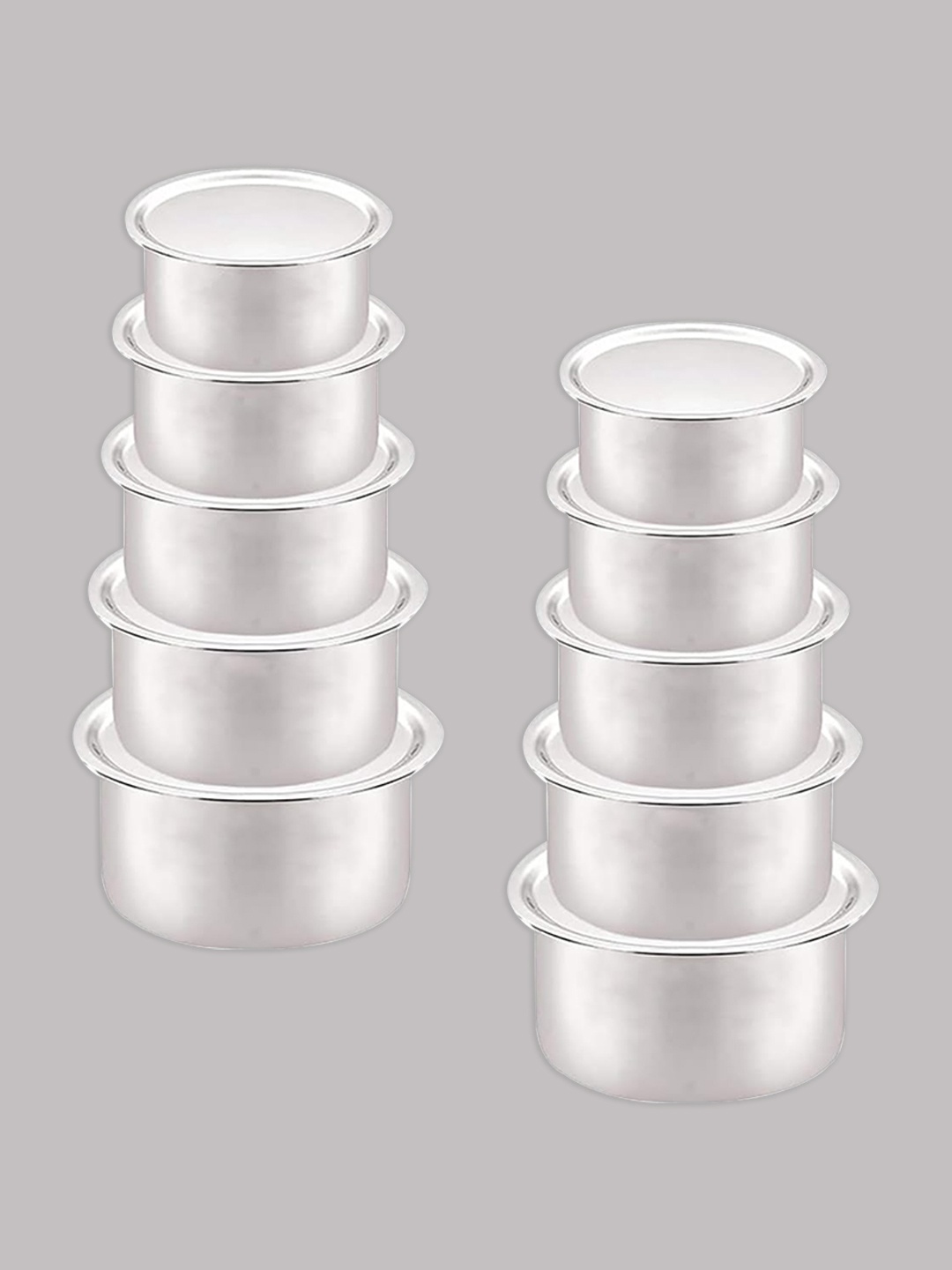 

Kuber Industries Silver-Toned 10Pcs Stainless Steel Topes Cookware Set