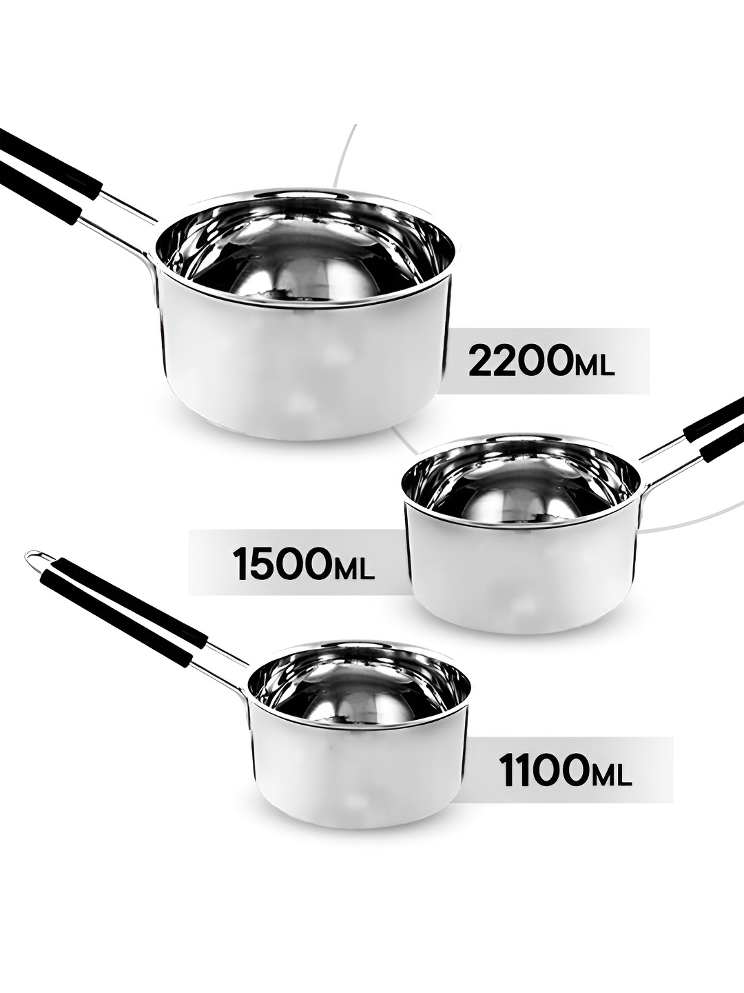 

Kuber Industries Silver-Toned 3Pcs Stainless Steel Sauce Pans Cookware