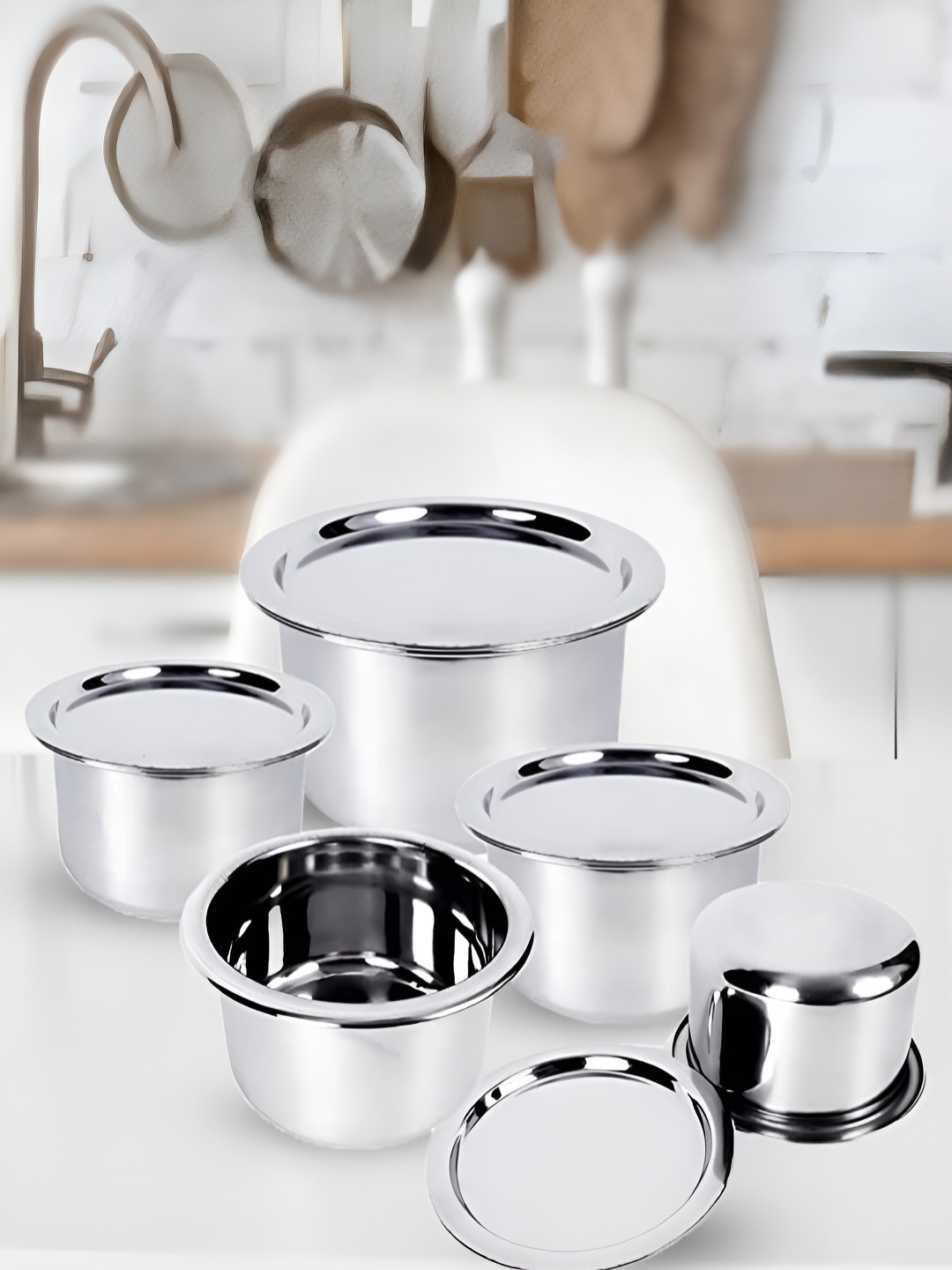 

Kuber Industries Silver-Toned 5 Pieces Stainless Steel Tope Set