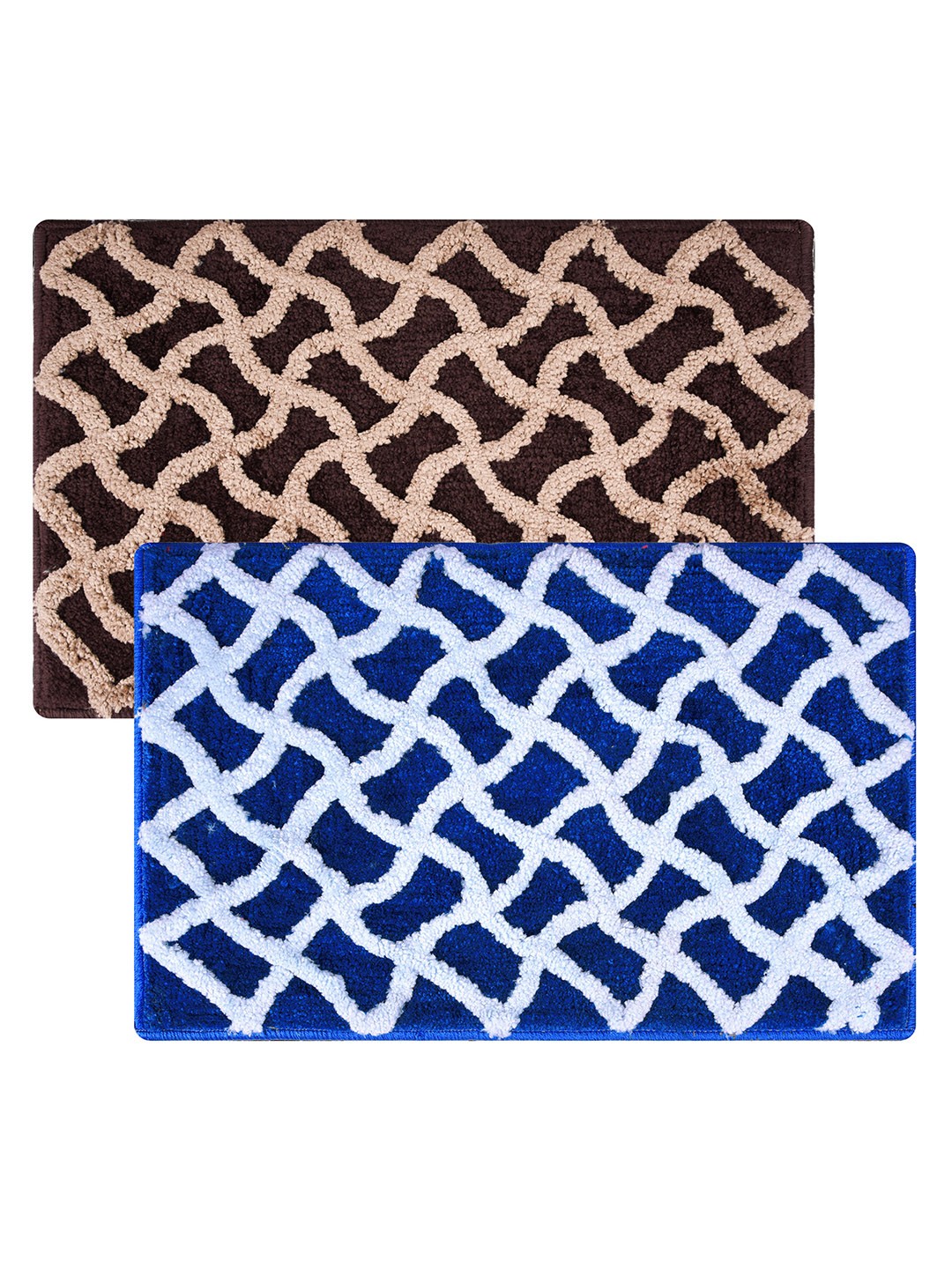 

Kuber Industries Blue & Brown 2 Pcs Zig Zag Far Anti-Skid Door Mat