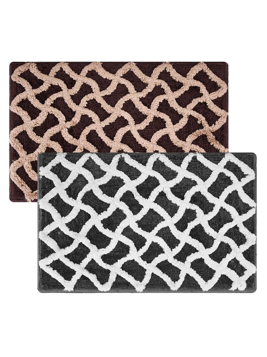 

Kuber Industries Black & Brown 2 Pcs Zig Zag Far Anti-Skid Door Mat