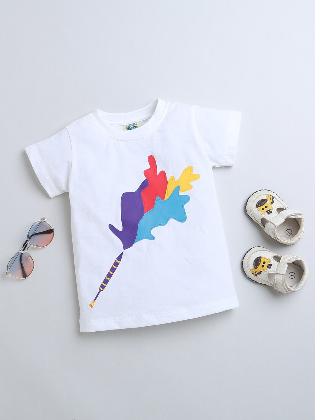 

ZIP ZAP ZOOP Boys Printed Applique T-shirt, White