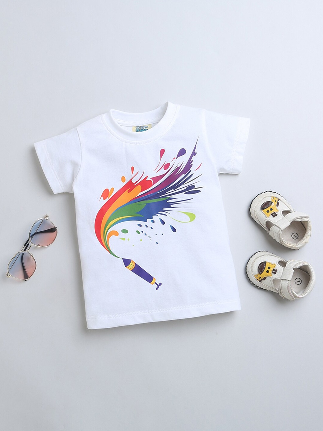

ZIP ZAP ZOOP Boys Printed Applique T-shirt, White
