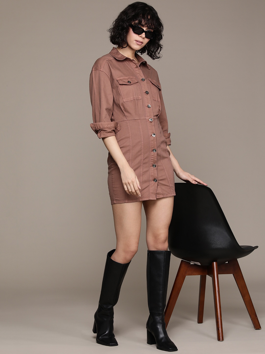 

Roadster Denim Shirt Mini Dress, Brown