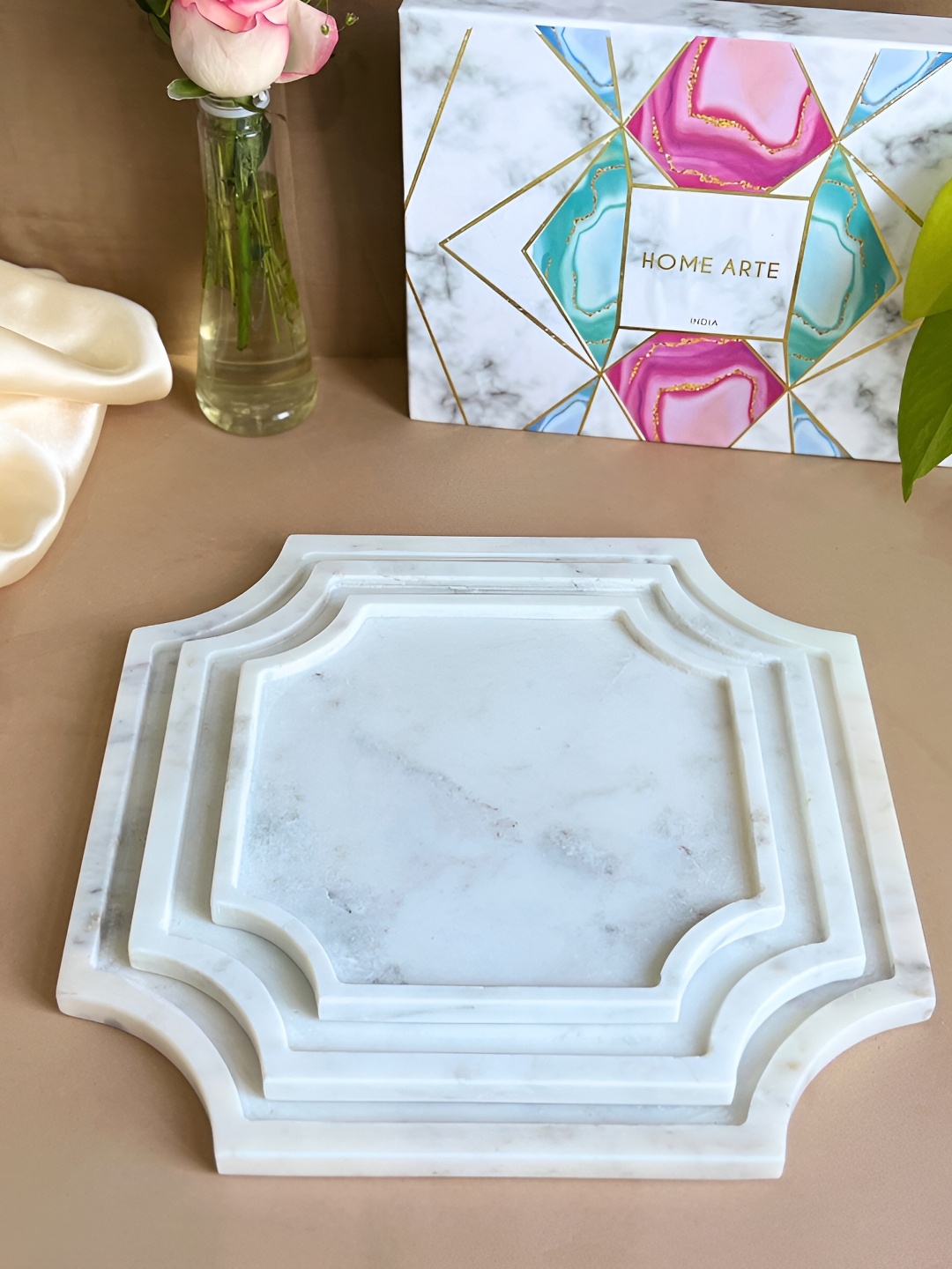 

HOMEARTE White 3 Pieces Stoneware Easy to Clean Serving Platters