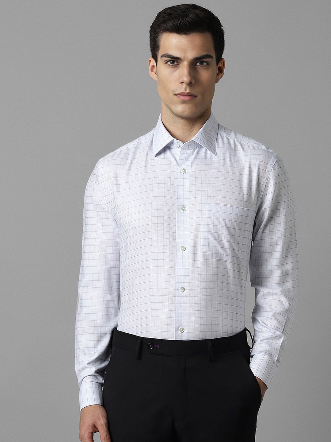 

Louis Philippe Men Grid Tattersall Checks Opaque Checked Formal Shirt, White