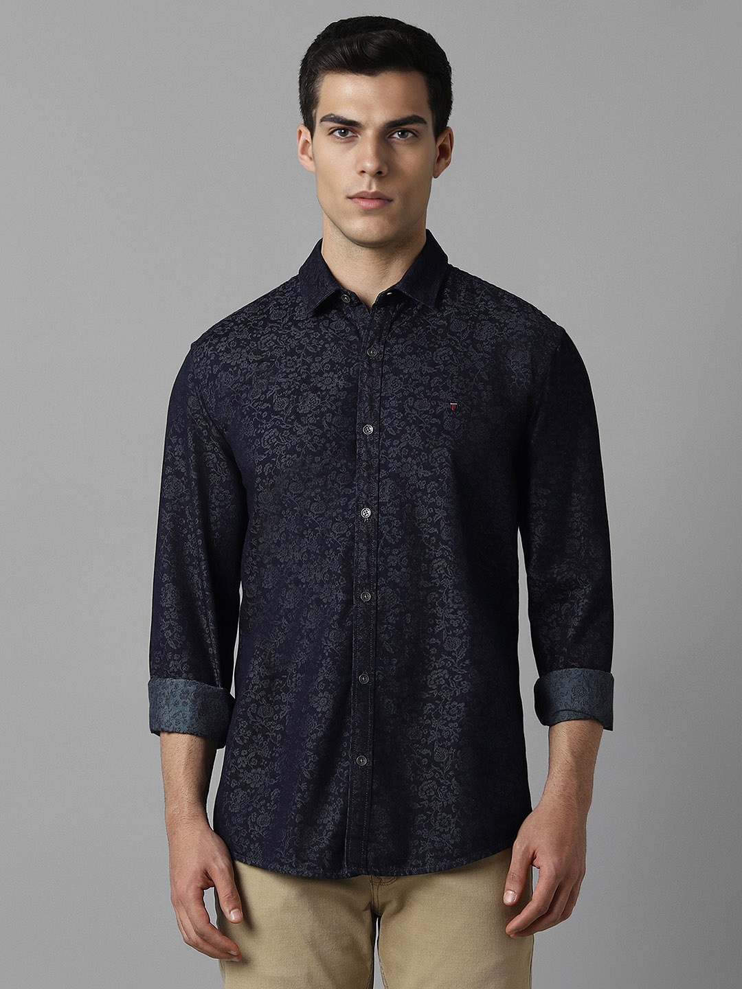 

Louis Philippe Jeans Men Slim Fit Opaque Printed Casual Shirt, Navy blue