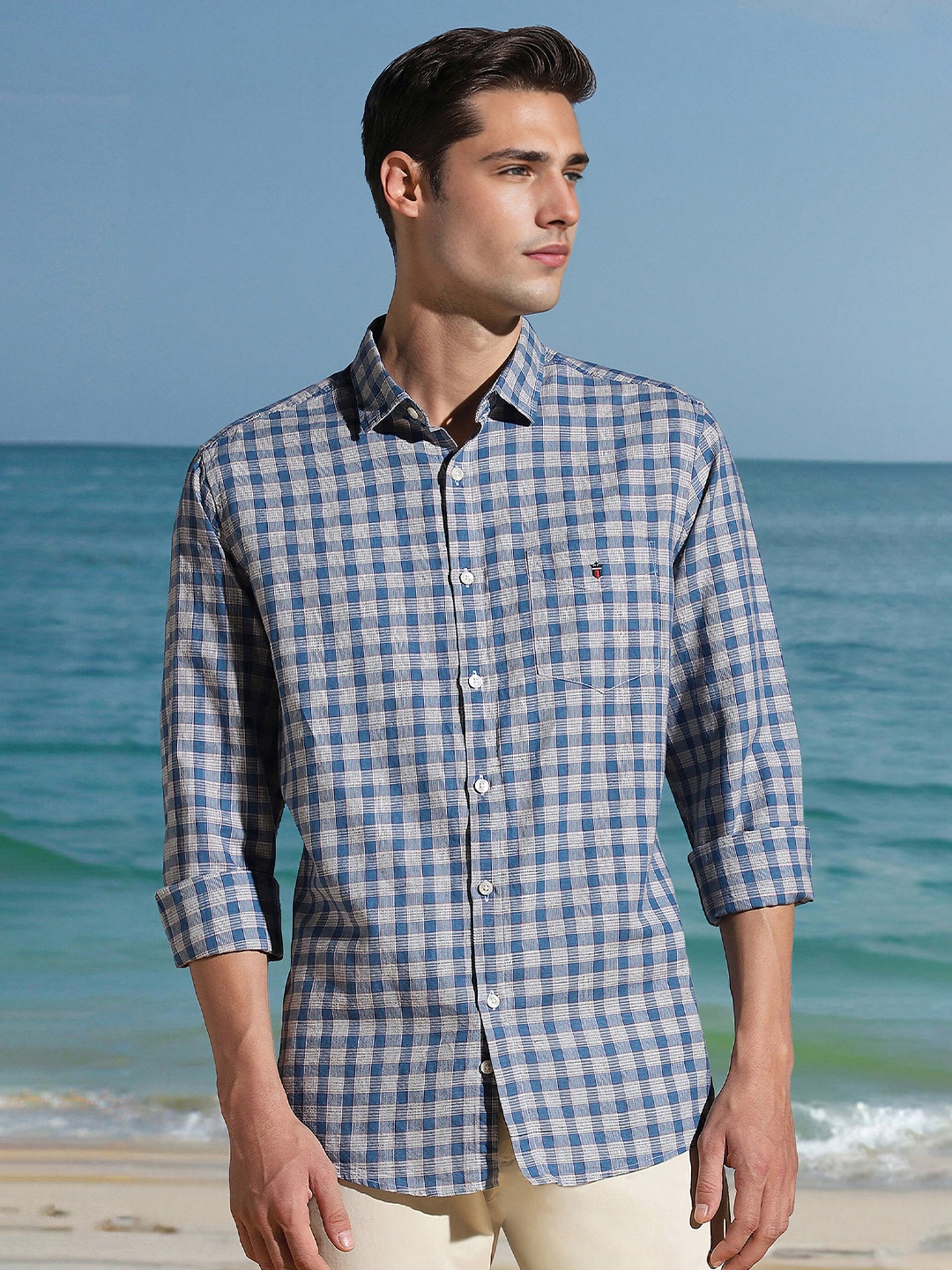 

Louis Philippe Sport Men Slim Fit Opaque Checked Casual Shirt, Blue