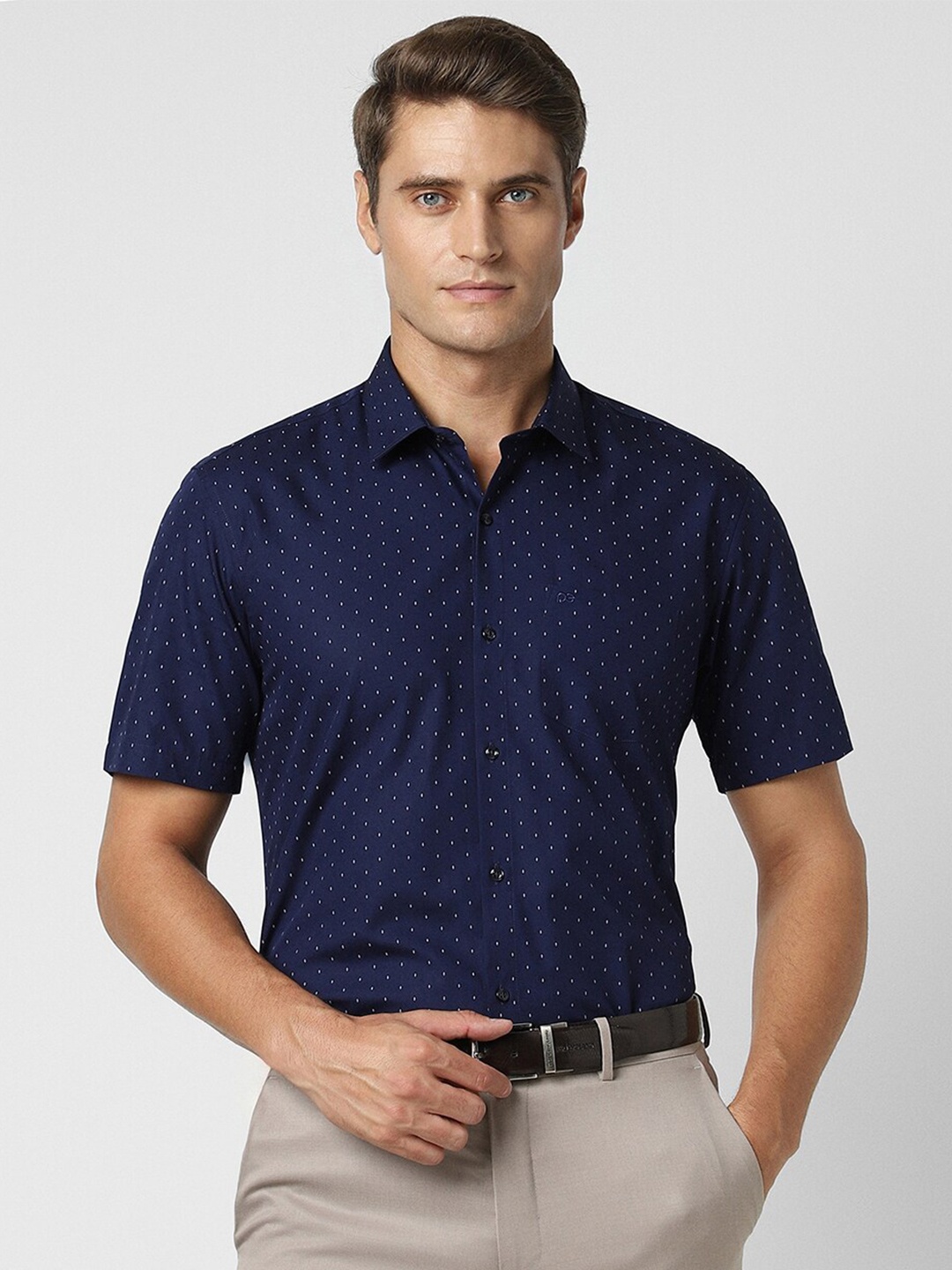 

Peter England Men Opaque Printed Formal Shirt, Navy blue
