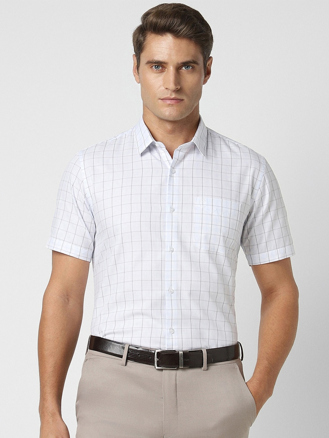 

Peter England Men Grid Tattersall Checks Opaque Checked Formal Shirt, White