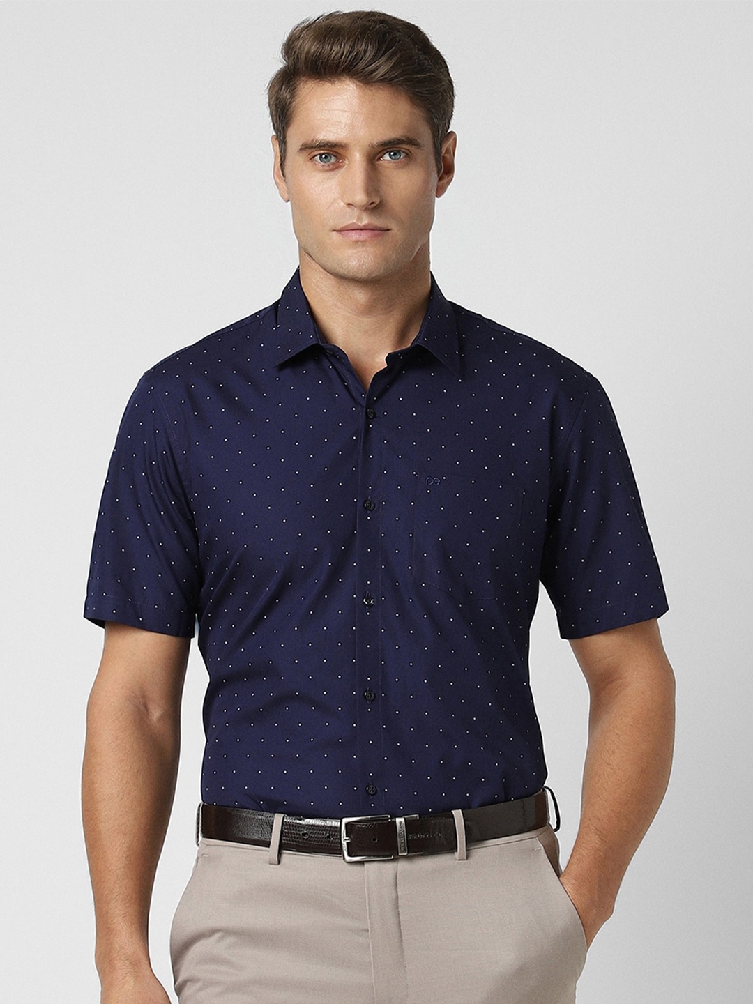 

Peter England Men Opaque Printed Formal Shirt, Navy blue