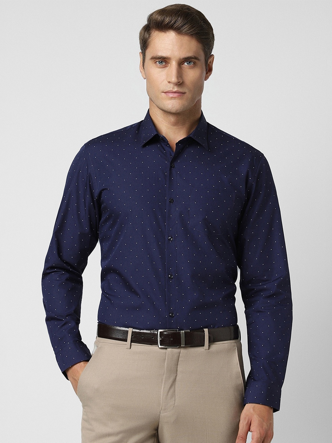 

Peter England Men Opaque Printed Formal Shirt, Navy blue