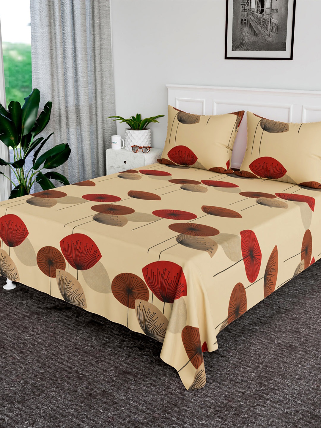 

Kuber Industries Double Bedsheet with 2 Pillow Covers, Red