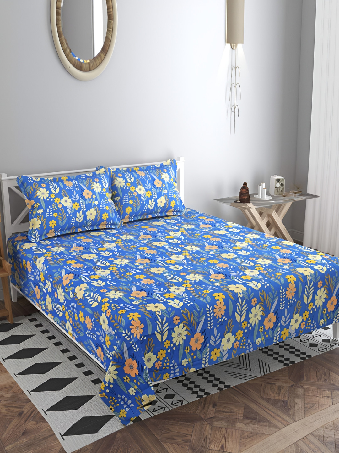

bsb home Blue & Yellow 180 TC King Bedsheet with 2 Pillow Covers