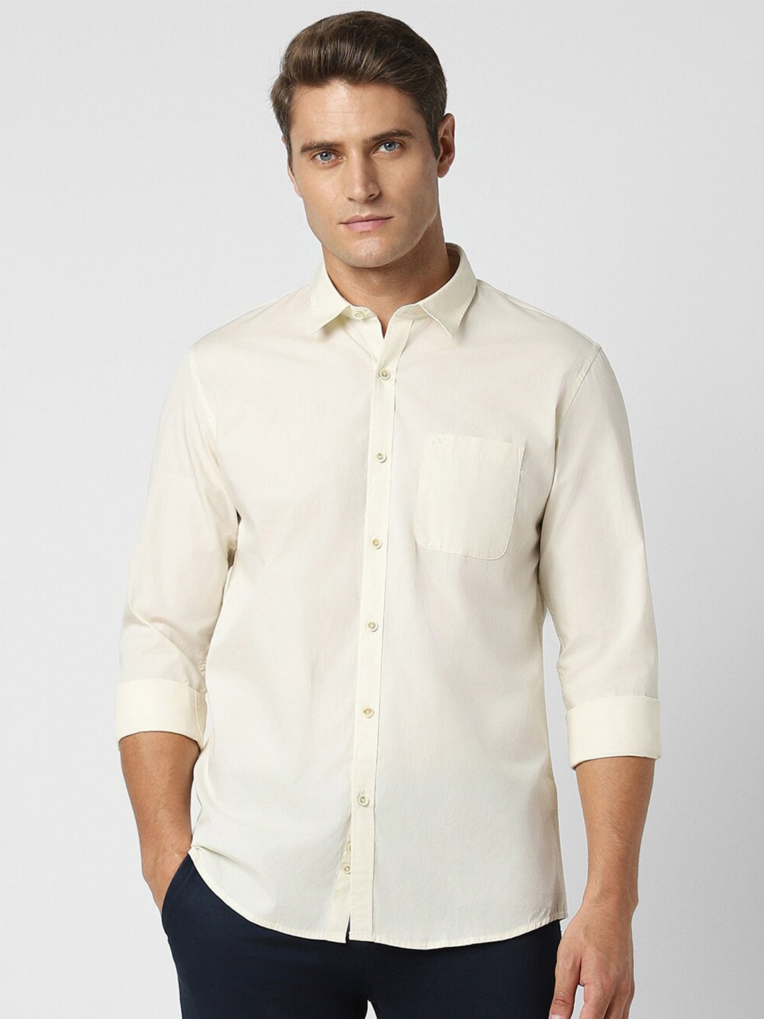

Peter England Casuals Men Slim Fit Opaque Casual Shirt, Cream