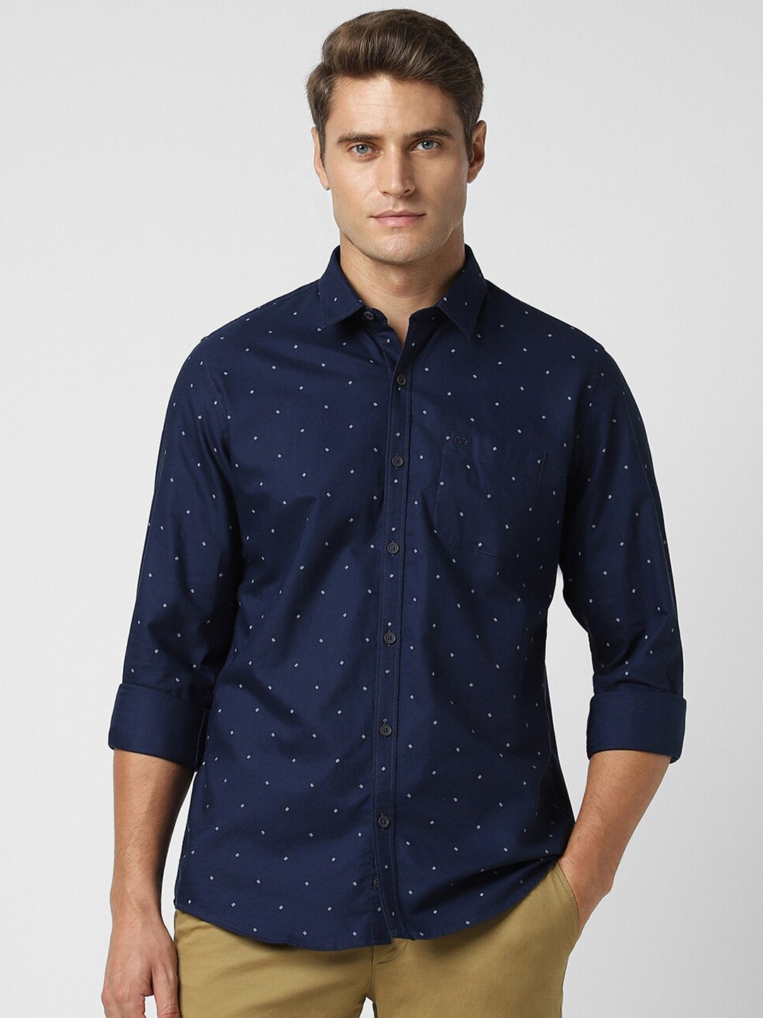 

Peter England Casuals Men Slim Fit Opaque Printed Casual Shirt, Navy blue