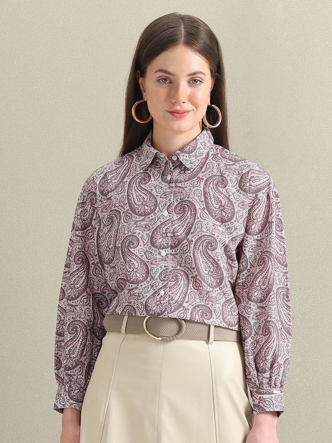

U.S. Polo Assn. Women Women Opaque Printed Casual Shirt, Brown