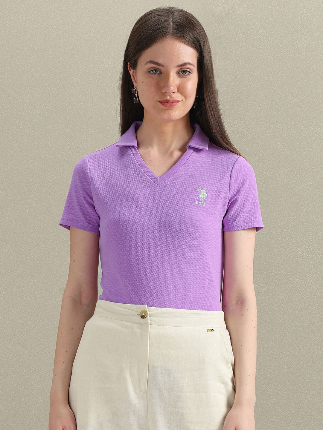

U.S. Polo Assn. Women Polo Collar Short Sleeves Regular T-shirt, Purple